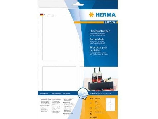 HERMA Special - Høyblank - selv-adhesiv - hvit - 90 x 120 mm 40 etikett(er) (10 ark x 4) flaskeetiketter