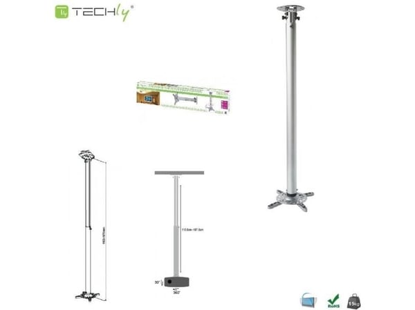 Techly ICA-PM-104XL, Tak, 15 kg, Sølv, 1100 - 1970 mm, 360°, 0 - 30°