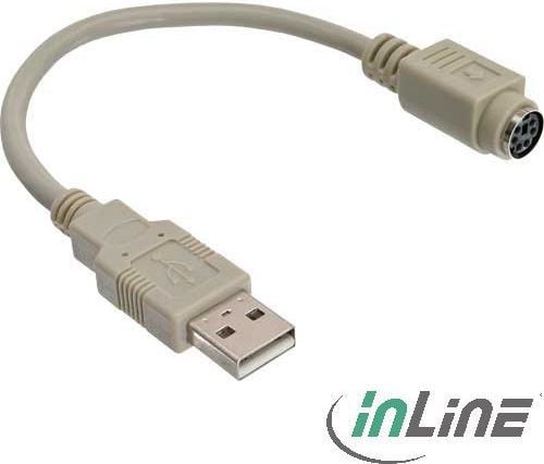 InLine 33102, 0,2 m, 6-p Mini-DIN, USB A, Hanstik, Hunstik, Beige