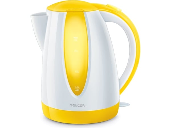 Sencor SWK 1816YL, 1,8 L, 2000 W, Valkoinen, Keltainen, Muovi, Veden tason ilmaisin, Ylikuumenemissuoja
