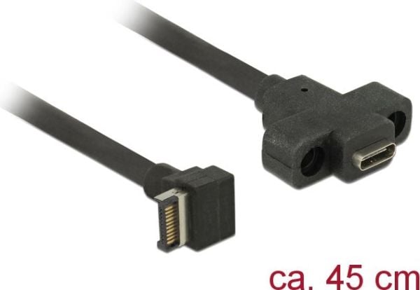 Delock - Intern-til-ekstern USB-kabel - 20-pins USB 3.0-plugg (hann) vinklet til USB-C (hunn) panelmonterbar - 45 cm