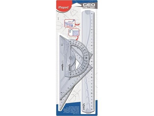 Maped Maxi, Protractor, Linjal, Trekant, 4 stykker, Gjennomsiktig, Plastikk, 45° & 60°, Halvsirkel