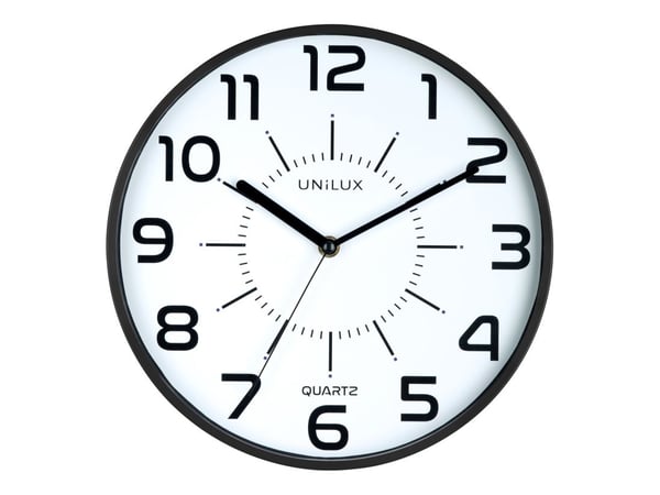 Unilux POP, Vegg, Quartz clock, Rund, Sort, Akrylonitril-butadien-styren (ABS), Plast, Glass