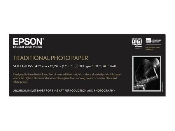 Epson Perinteinen valokuvapaperi - Rulla (43,2 cm x 15 m) - 300 g/m² - valokuvapaperi - SureColor P5000, P800, SC-P10000, P20000, P5000, P7500, P90...
