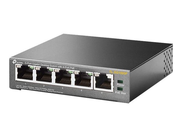 TP-Link TL-SG1005P - Switch - ikke administreret - 4 x 100/1000  PoE 56W + 1 x 10/100/1000