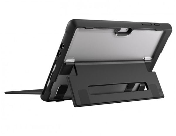STM dux - Vikbart fodral för surfplatta - robust - polykarbonat, termoplastisk polyuretan (TPU) - svart, transparent - för Microsoft Surface Go