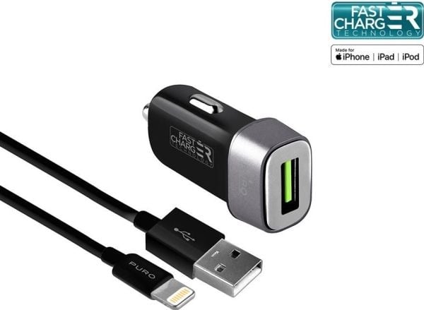 PURO Mini Car Charger - Bilstrømadapter - 12 watt (USB) - svart