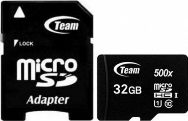 Team - Flashminnekort (SD-adapter inkludert) - 32 GB - UHS-I / Class10 - 500x - microSDHC UHS-I - svart