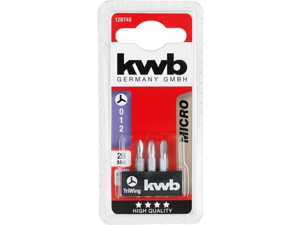 kwb 128740, 3 stykker, Tri-Wing, Stål, 0, 1, 2, 28 mm, 25,4 / 4 mm (1 / 4")