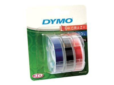 DYMO 3D prægetape 9mm x 3m sort, rød og blå selvklæbende - (3 stk.)