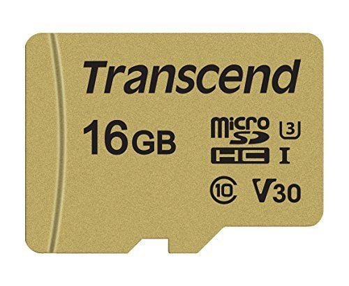 Transcend 500S - Flashminnekort (microSDHC til SD-adapter inkludert) - 16 GB - Video Class V30 / UHS-I U3 / Class10 - microSDHC