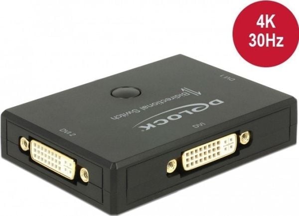 Delock DVI 2 - 1 Switch bidirectional 4K 30 Hz - Videosvitsj - 2 x DVI - stasjonær