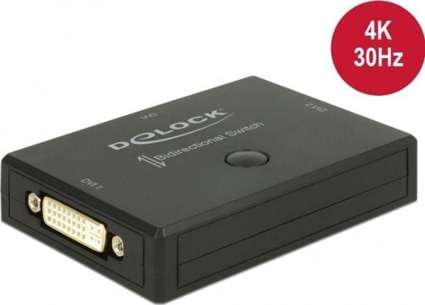 Delock DVI 2 - 1 Switch bidirectional 4K 30 Hz - Videosvitsj - 2 x DVI - stasjonær