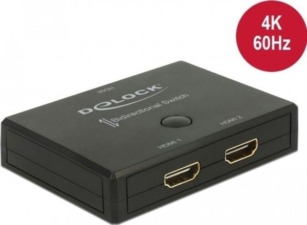 Delock HDMI 2 - 1 Switch bidirectional 4K 60 Hz - Video/audio switch - 2 x HDMI - stasjonær