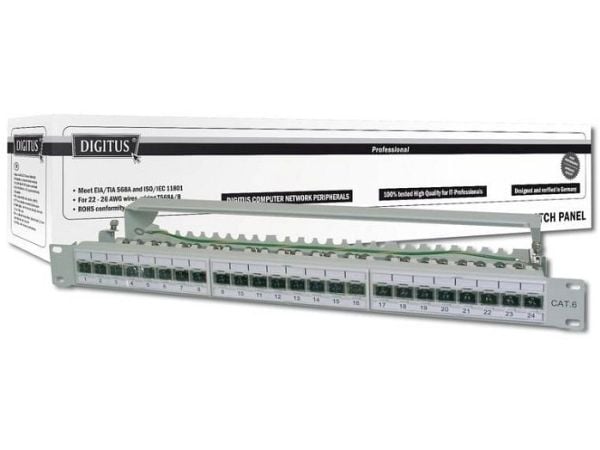 DIGITUS Professional DN-91624S-EA-B - Koblingspanel - CAT 6a - STP - RJ-45 X 24 - svart, RAL 9005 - 1U - 19"