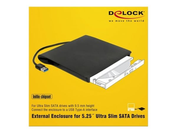 Delock 5,25" eksternt kabinett Ultra Slim SATA > USB 3.0 - Lagringspakning - SATA - USB 3.0 - sort