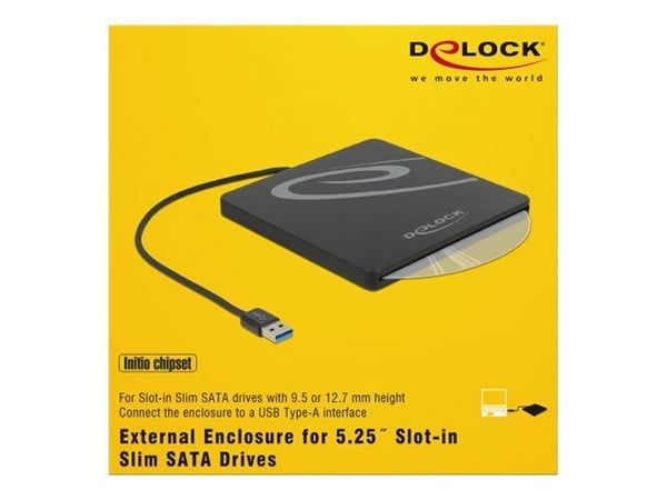 Delock 5.25" External Enclosure Slot-in Slim SATA > USB 3.0 - Drevkabinett - SATA - USB 3.0 - svart