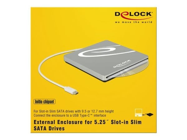 Delock 5.25 External Enclosure Slot-in Slim SATA > USB C - Drevkabinett - SATA - USB 3.1 (Gen 1) - svart, sølv