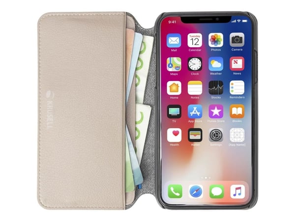 Krusell Pixbo 4 Card SlimWallet - Lommebok for mobiltelefon - beige - for Apple iPhone XS Max