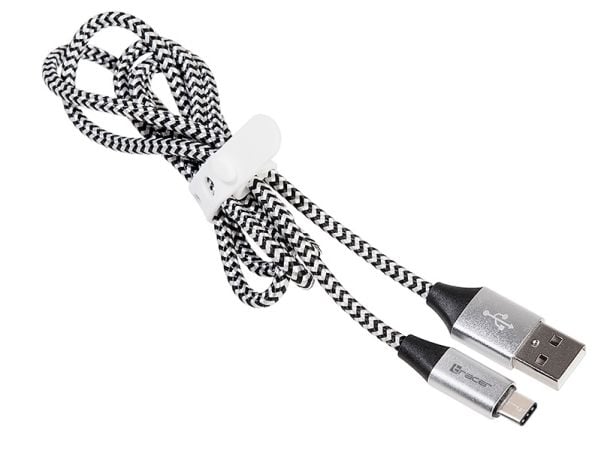 Tracer - USB-kabel - USB (hann) til USB-C (hann) - USB 2.0 - 2.1 A - 1 m - svart, sølv