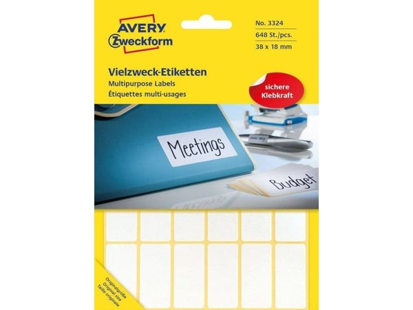 Avery Multi-Purpose Labels 3324 - Selv-adhesiv - hvit - 18 x 38 mm 648 stk merkelapper