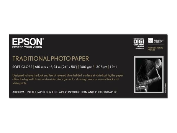 Epson Traditional Photo Paper - Rull (61 cm x 15 m) - 300 g/m² - fotopapir - for SureColor SC-P10000, P20000, P6000, P7000, P7500, P8000, P9000, P9...
