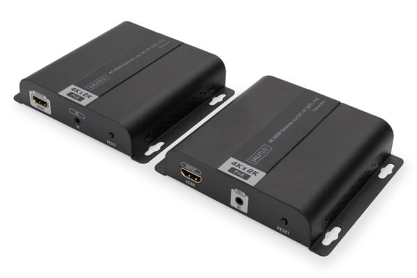 Digitus DS-55124, 3840 x 2160 piksler, AV-sender og -mottaker, 120 m, Koblet med ledninger (ikke trådløs), Svart