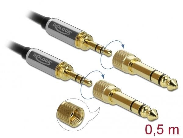 DeLOCK 85784, 3.5mm, Uros, 3.5mm, Uros, 0,5 m, Musta, Harmaa