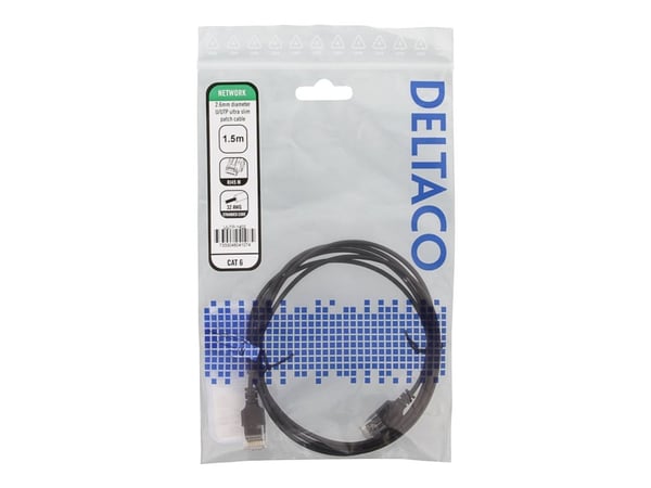 DELTACO - Koblingskabel - RJ-45 (hann) til RJ-45 (hann) - 1.5 m - UTP - CAT 6 - halogenfri, formstøpt, uten hindringer, flertrådet - svart