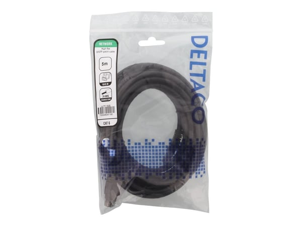 DELTACO - Koblingskabel - RJ-45 (hann) til RJ-45 (hann) - 5 m - UTP - CAT 6 - halogenfri, formstøpt, uten hindringer, flertrådet - svart