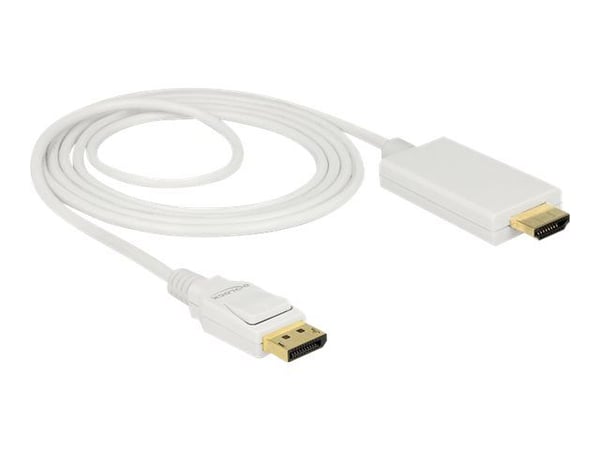 Delock - Adapterkabel - DisplayPort hann til HDMI hann - 2 m - tredobbeltskjermet snodd ledningspar - hvit - passiv