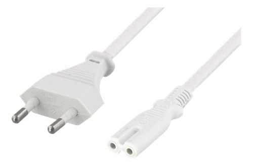 DELTACO DEL-109JA - Johdinsarja - Europlug (han) lige til IEC 60320 C7 lige - AC 250 V - 2.5 A - 1 m - kova - hvid