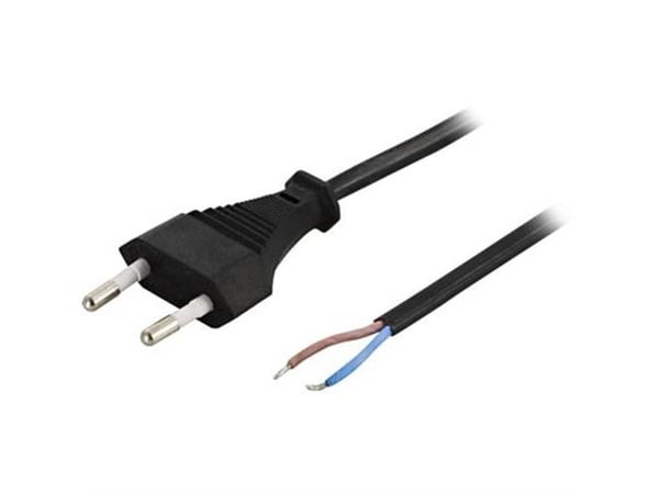 DELTACO DEL-109U - Strømkabel - Europlug (hann) rett til fastkoplet dobbelkabel - AC 250 V - 2.5 A - 2 m - svart