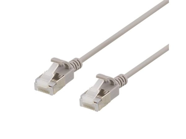 DELTACO - Koblingskabel - RJ-45 (hann) til RJ-45 (hann) - 30 cm - U/FTP - CAT 6a - halogenfri, formstøpt, uten hindringer - grå