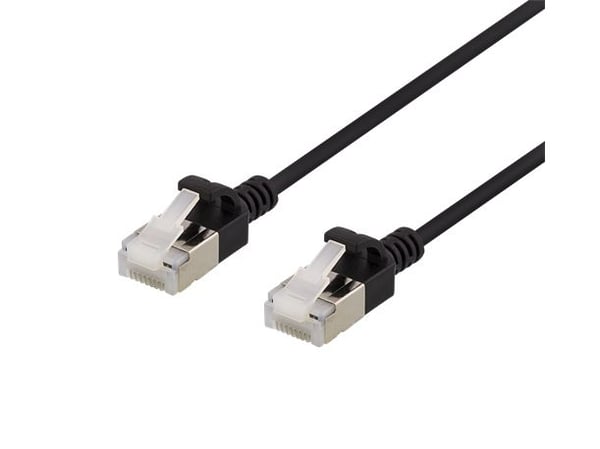 DELTACO - Liitäntäkaapeli - RJ-45 (uros) RJ-45 (uros) - 1 m - U/FTP - CAT 6a - halogeeniton, valettu, solmuvapaa - musta - musta