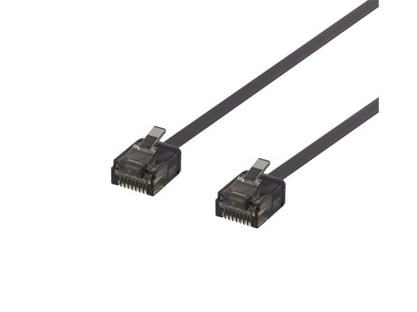 DELTACO - Koblingskabel - RJ-45 (hann) til RJ-45 (hann) - 30 cm - UTP - CAT 6a - formstøpt, flat - svart