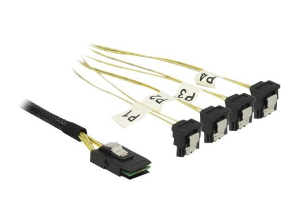 Delock - SATA/SAS-kabel - SAS 6Gbit/s - Mini SAS (SFF-8087) (P) til SATA (R) vinklet - 50 cm