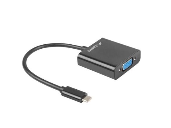 Lanberg - Videokort - 18 pin USB-C hane till 15 pin D-Sub (DB-15) hona - 15 cm - svart