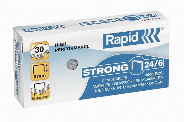 Rapid Strong - Nastat - 24/6 - 6 mm - galvanoitu teräs - pakkaus 1000 kpl - Classic K2, K45; Economy E15, E26; Fashion F18; Fashion StandUP Ultimat...
