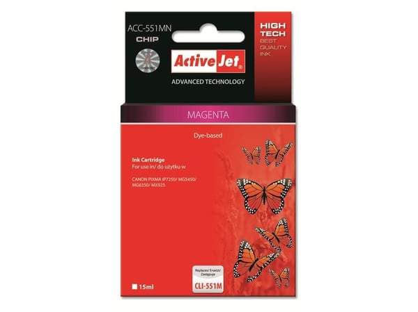 Activejet ACC-551MN, Korkea (XL) värintuotto, Magenta, Väripohjainen muste, 15 ml, 1 kpl, Kertapakkaus