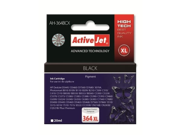 Activejet AH-364BCX, Høyt (XL) utbytte, Pigmentbasert blekk, 20 ml, 1 stykker, Enkeltpakke