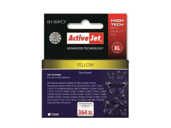 Activejet AH-364YCX, Korkea (XL) värintuotto, Keltainen, Väriainepohjainen muste, 12 ml, 1 kpl, Kertapakkaus
