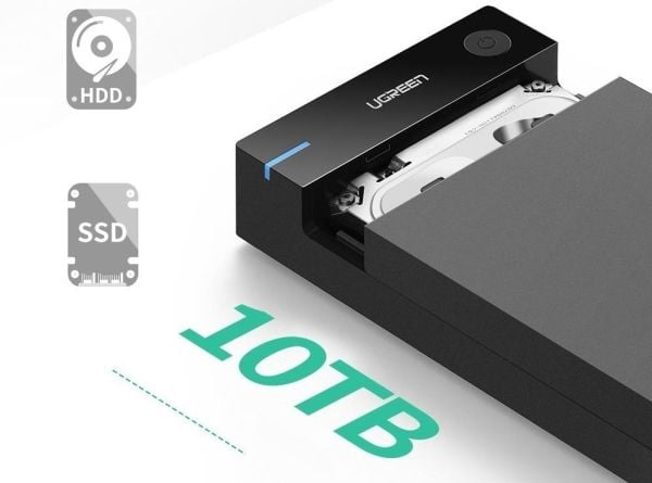 Ugreen 50422, HDD/SSD-skap, 2,5/3,5", SATA, Serial ATA II, Serial ATA III, 5 Gbit/sek, USB-tilslutning, Sort