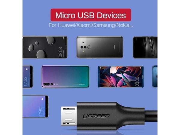 Ugreen 60134, 0,25 m, USB A, Micro-USB A, USB 2.0, 0,48 Gbit/s, Svart