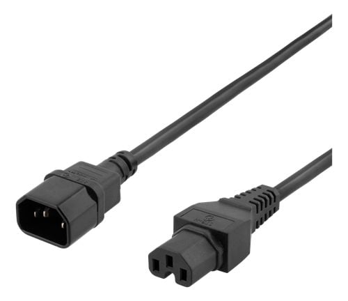 DELTACO DEL-116B - Strømforlengelseskabel - IEC 60320 C15 til IEC 60320 C14 - 250 V - 10 A - 2 m - svart