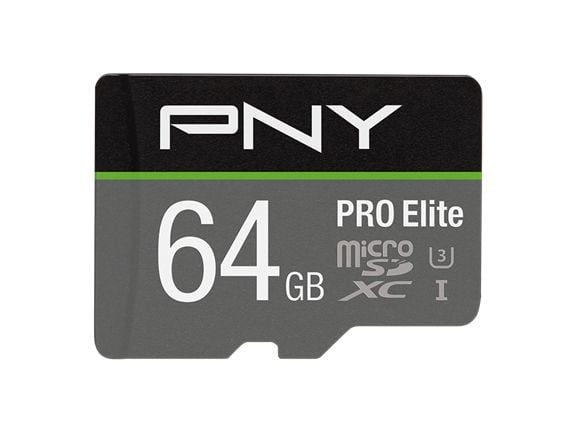 PNY PRO Elite - Flashminnekort (microSDXC til SD-adapter inkludert) - 64 GB - A1 / Video Class V30 / UHS-I U3 / Class10 - microSDXC UHS-I