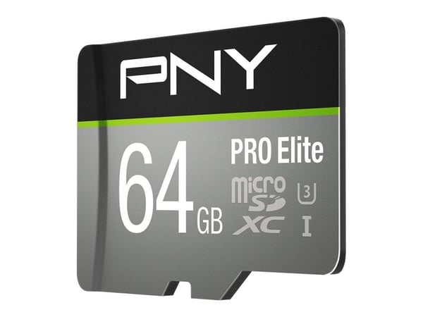 PNY PRO Elite - Flashminnekort (microSDXC til SD-adapter inkludert) - 64 GB - A1 / Video Class V30 / UHS-I U3 / Class10 - microSDXC UHS-I