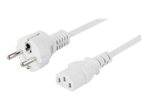 DELTACO DEL-111NV - Strømkabel - power CEE 7/7 (hann) rett til power IEC 60320 C13 rett - AC 250 V - 10 A - 10 m - hvit