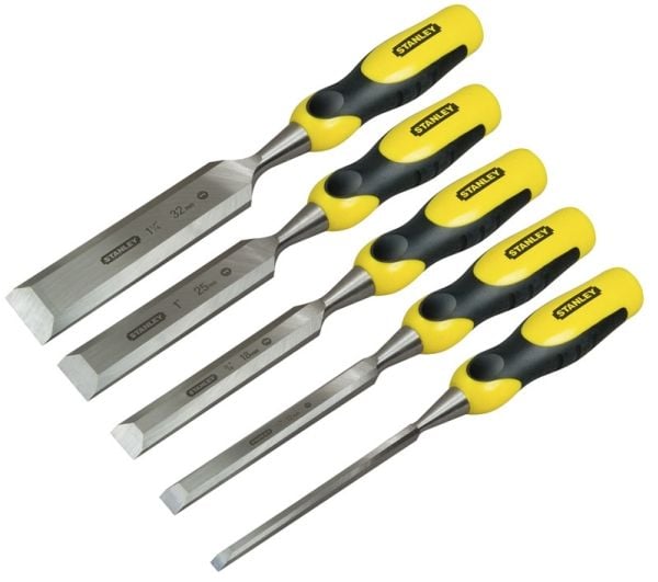 Stanley 2-16-885, Meiselsett, Skrå kant, Kull stål, Sort, Gult, Ergonomisk, Mykt grep, 6,12,18,25,32 mm