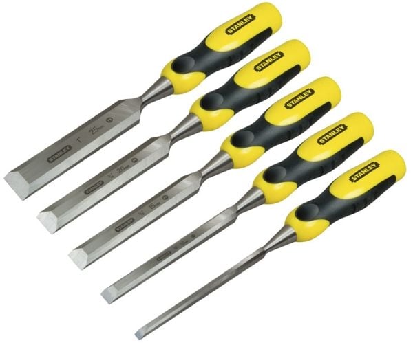 Stanley 2-16-885, Meiselsett, Skrå kant, Kull stål, Sort, Gult, Ergonomisk, Mykt grep, 6,12,18,25,32 mm